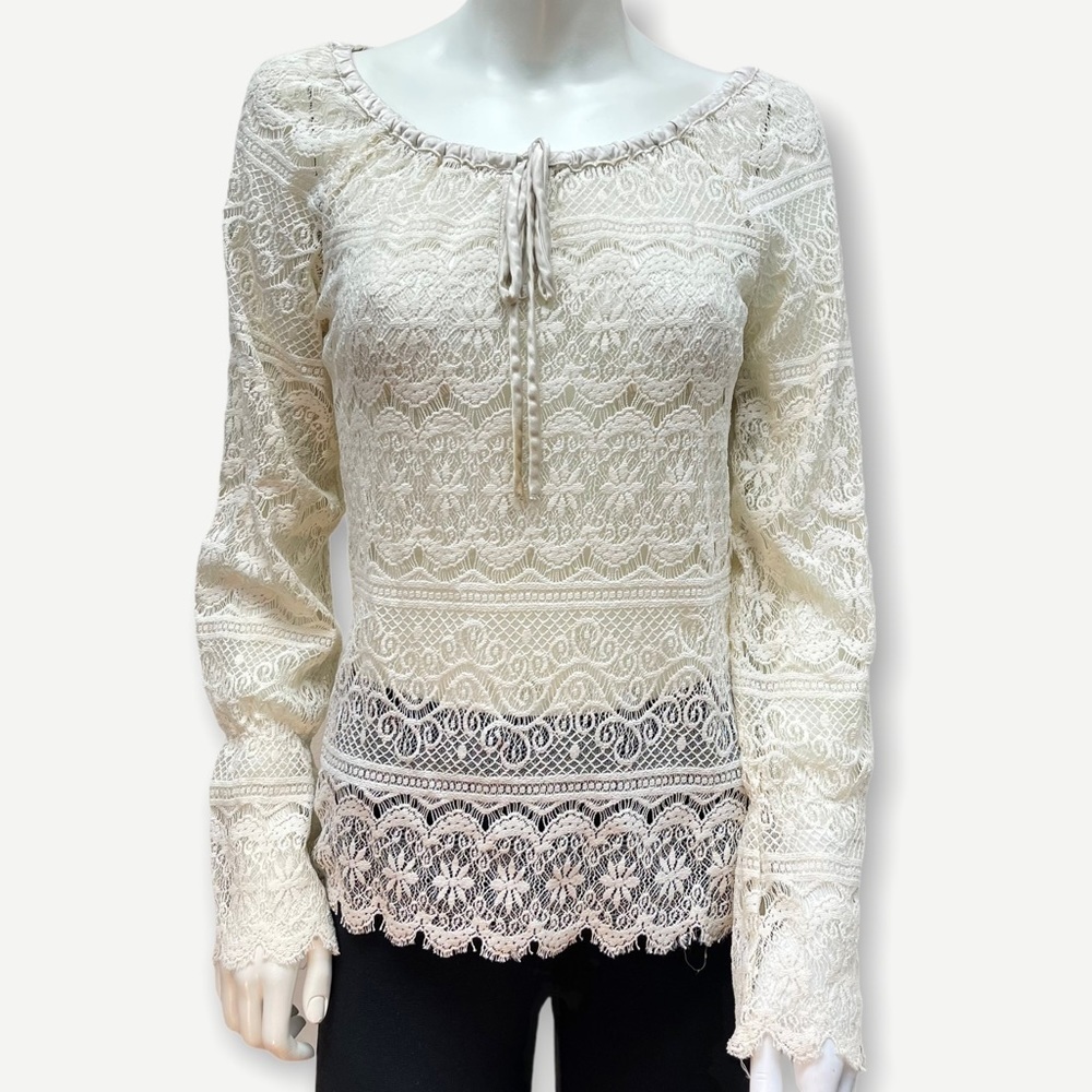 Hale BOB white‎ lace long sleeve top S
